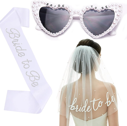 Bachelorette Party Accessories for Bride to Be - Veil Sash Heart Sunglasses