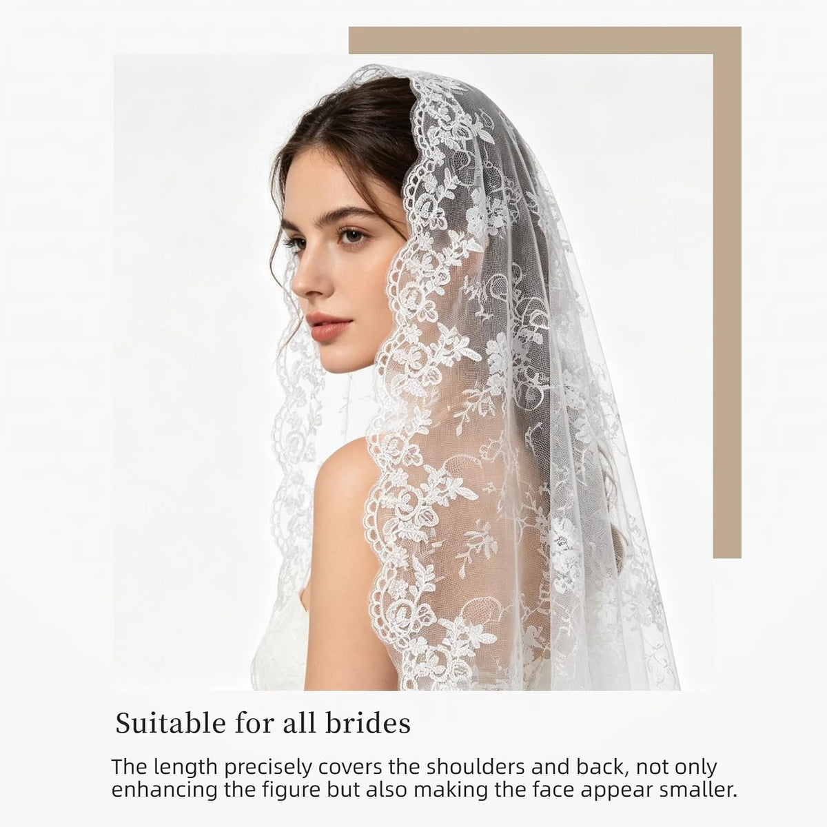 Mantilla Wedding Veil with Lace Edge Fingertip & Waltz Length
