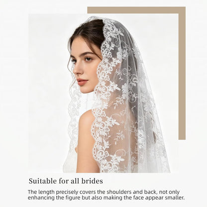 Mantilla Wedding Veil with Lace Edge Fingertip & Waltz Length