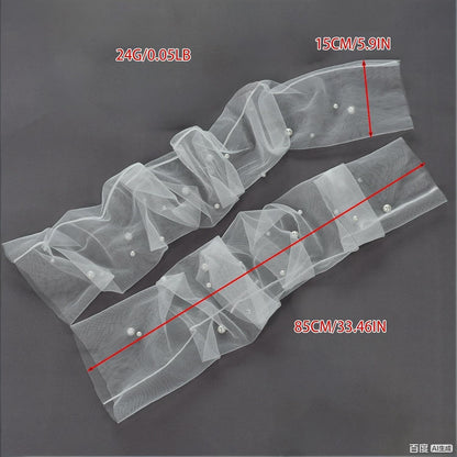 Long Tulle Pearl Wedding Gloves Elbow Length Summer Fingerless Glove
