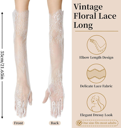 QIUTIMIY Long Lace Opera Gloves for Women, Wedding Tea Party Dress Gloves