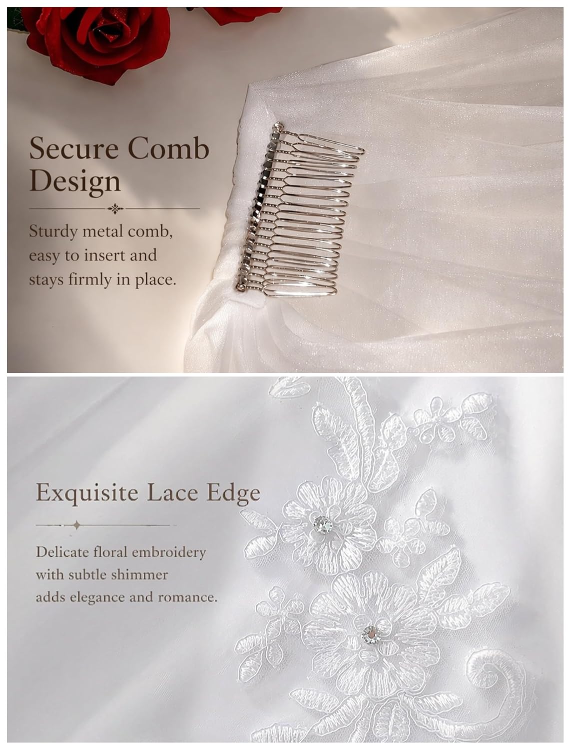 Avidlove Wedding Veil for Brides Fingertip Length Bridal Veil with Comb