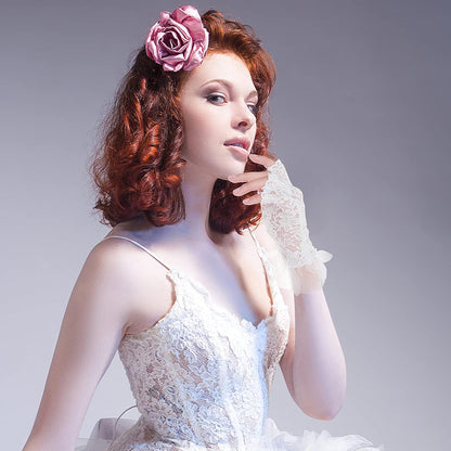 Yolev Lace Fingerless Gloves - Short Bridal Lace Floral Gloves for Wedding Dinner Parties