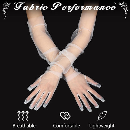 Tarpop Women Long Sheer Mesh Gloves 27.5" Opera Elbow Tulle
