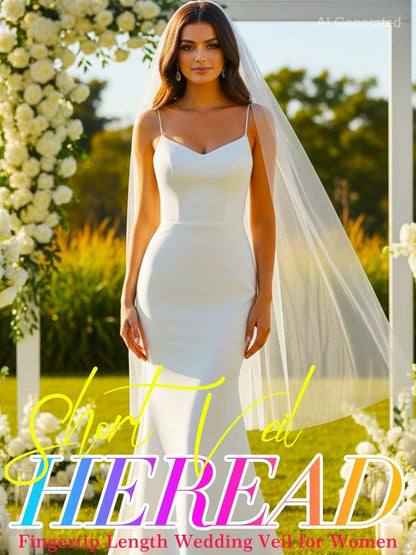HEREAD Short Fingertip Bride Wedding Veil Bridal Veils for Women