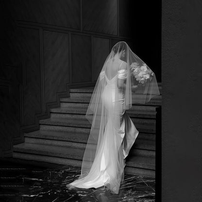 2 Tiers Wedding Veil Cathedral Length with Comb（Off white）