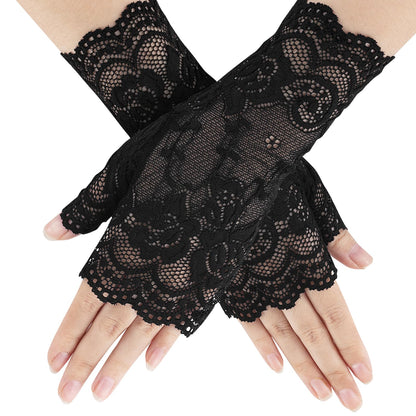 Black Lace Gloves for Women, 2 PCS Black Lace Gloves for Women