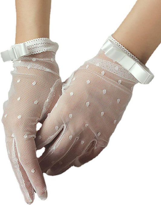 Acenail White Short Women's Wedding Gloves - Sheer Floral Tea Party, 20s Evening Opera, Bridal