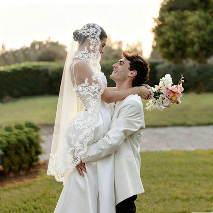 Cathedral Length Wedding Veil Lace Soft Tulle with Comb