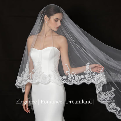 Cathedral Length Wedding Veil Lace Soft Tulle with Comb