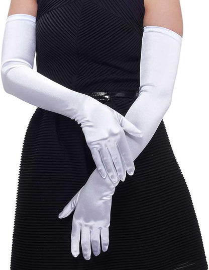 Long Opera Satin Gloves for Women Costume Elbow Length 1920s Dress, 21 inch