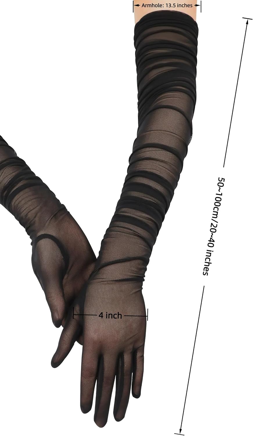Stretchy Ruched Sheer Mesh Tulle Long Opera Gloves for Women