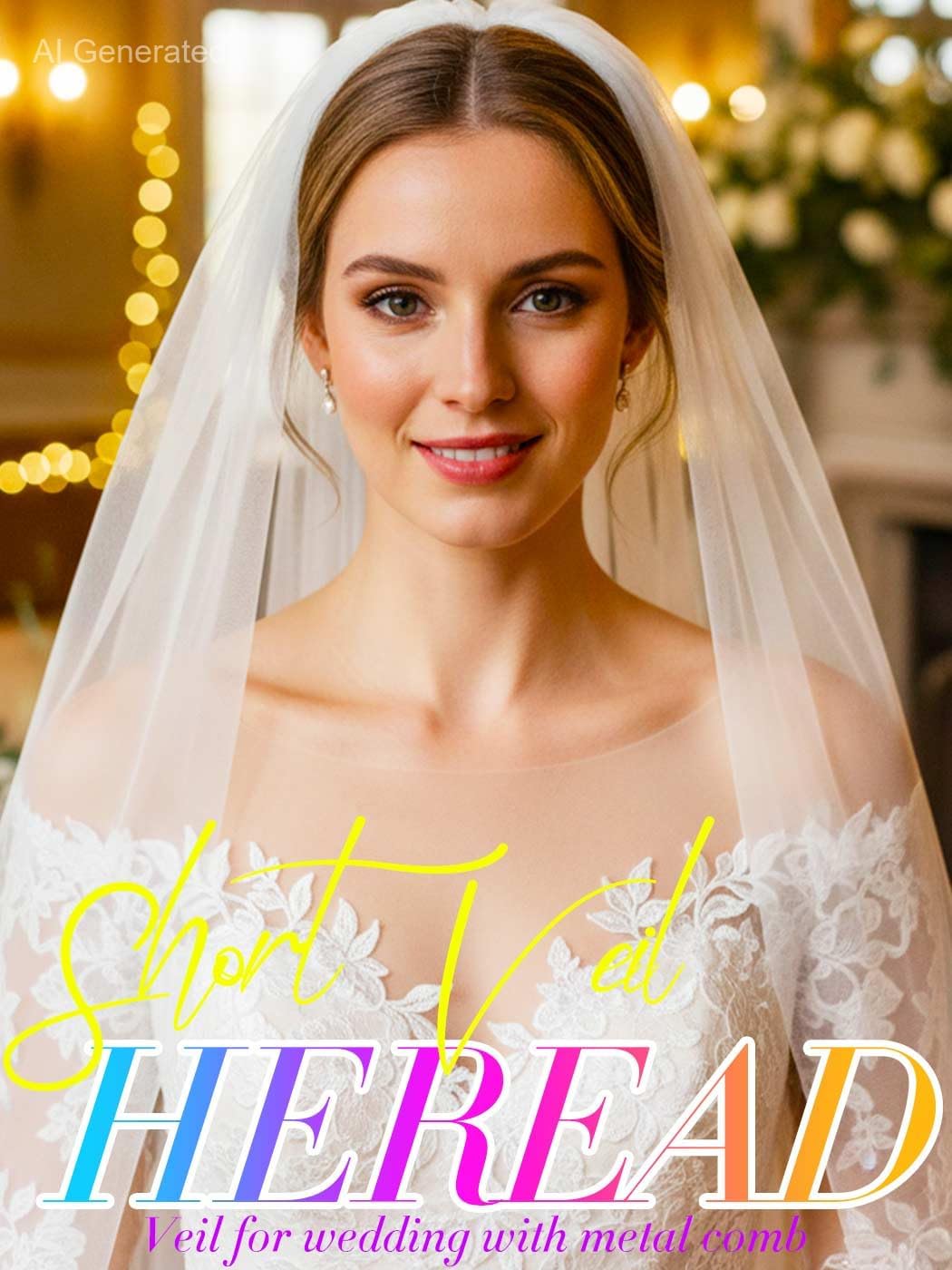 HEREAD Short Wedding Veil 1 Tier Bridal Veils with Comb for Brides