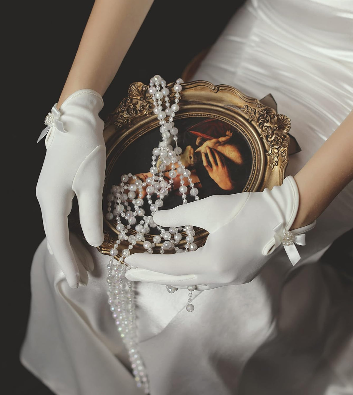 Gionforsy Floral Lace Gloves for Bridal Elegant Short Wrist Opera Gloves