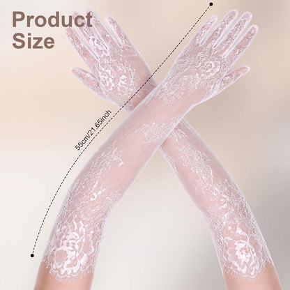 Lace Gloves Women, Floral Elbow Mesh Tulle Sheer Wedding Gloves