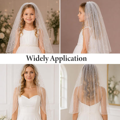 White Short Wedding Veil Pearl Bridal Veil with Comb Short White Bachelorette Veils Tulle Veils for Wedding Bridal Shower Gift Brides Women
