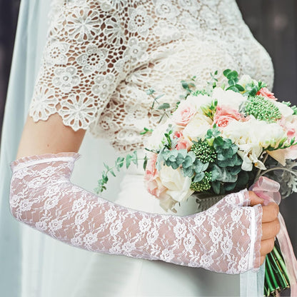 Yolev Women's Long Lace Fingerless Gloves Bridal Elbow Length Gloves Long Lace Floral Gloves for Wedding Opera Tea Party