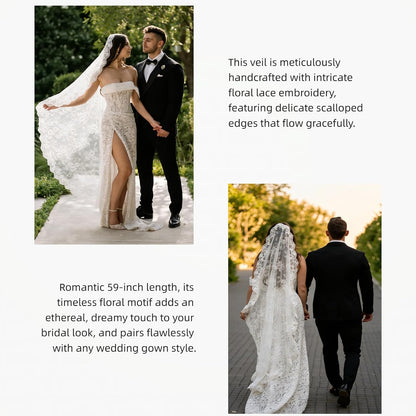 Mantilla Wedding Veil with Lace Edge Fingertip & Waltz Length