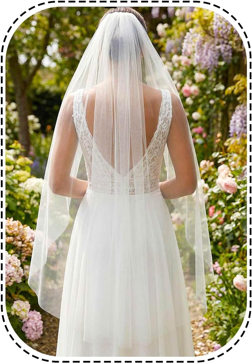 HEREAD Short Fingertip Bride Wedding Veil Bridal Veils for Women