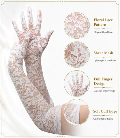 ATHX Lace Opera Tea Party Gloves for Women 19" Length Elegant Floral Bridal Wedding Prom Long Gloves Costume Accessories