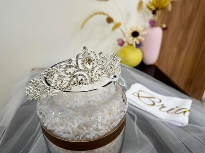 JETKONG 3 Pcs Bachelorette Party Decorations Bridal Shower Crown, Bride to Be Sash&Veil for Women Bachelorette Party Gifts, Bachelorette Party Supplies, Gifts, Favors (Silver)