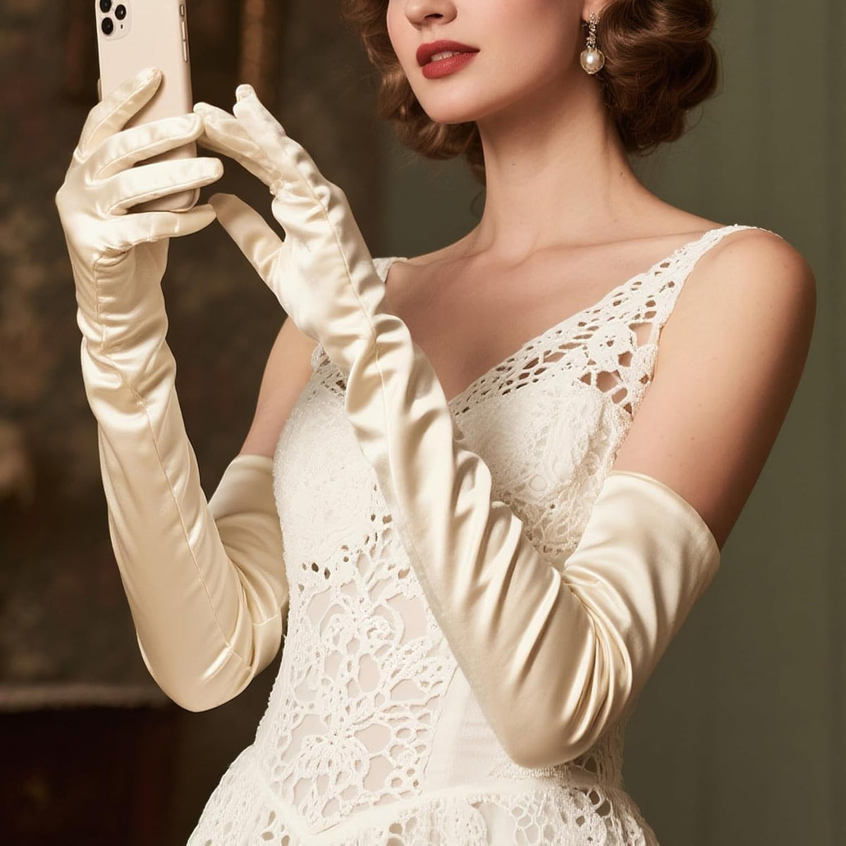 THARAHT Women Long Gloves with Satin Elbow Length for 1920s Opera Tea Party Costumes Bridal Evening Dress