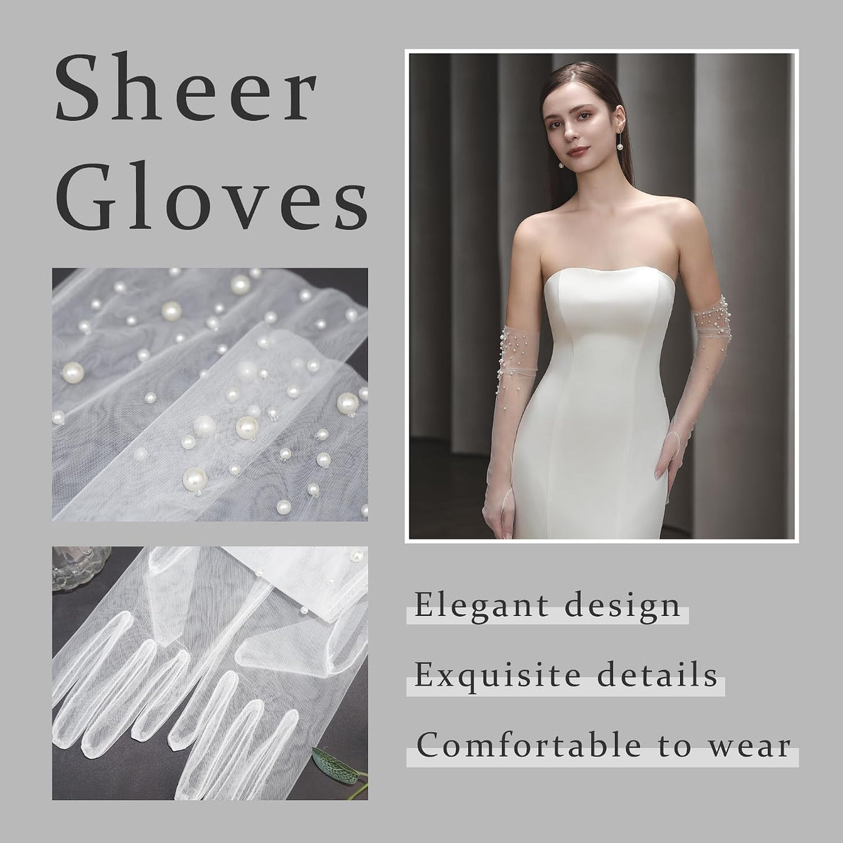 Long Pearl Wedding Gloves Tulle Bridal Gloves Sheer Long Bridal Sleeves Opera Prom Party Costumes for Women