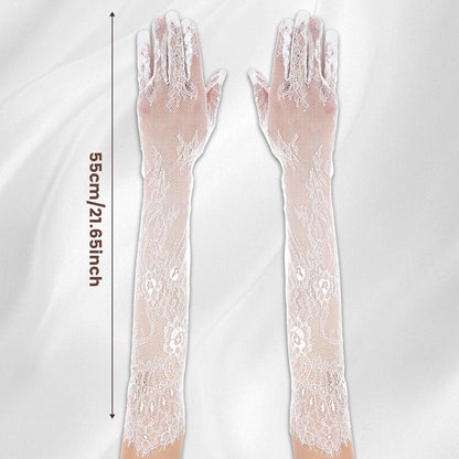Lace Gloves Women Long Floral Elbow Length Mesh Tulle Sheer Opera Gloves Tea Party Wedding Bridal Party Cosplay