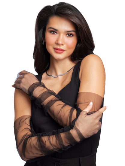 Long Tulle Gloves Fingerless Gloves Wedding Bridal Black