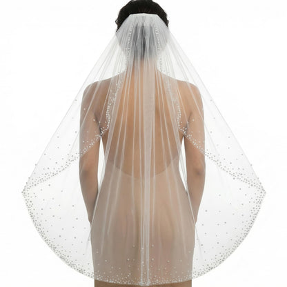 White Short Wedding Veil Pearl Rhinestone Bride Veils Bridal Veils Bachelorette Party Veil for Brides and Women