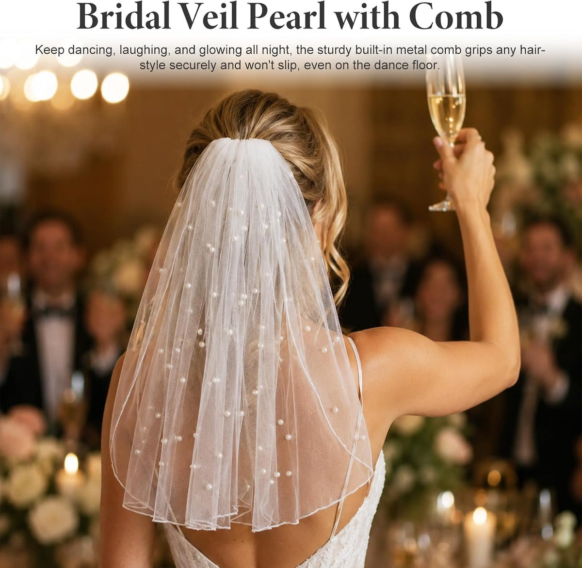 White Short Wedding Veil Pearl Bridal Veil with Comb Short White Bachelorette Veils Tulle Veils for Wedding Bridal Shower Gift Brides Women