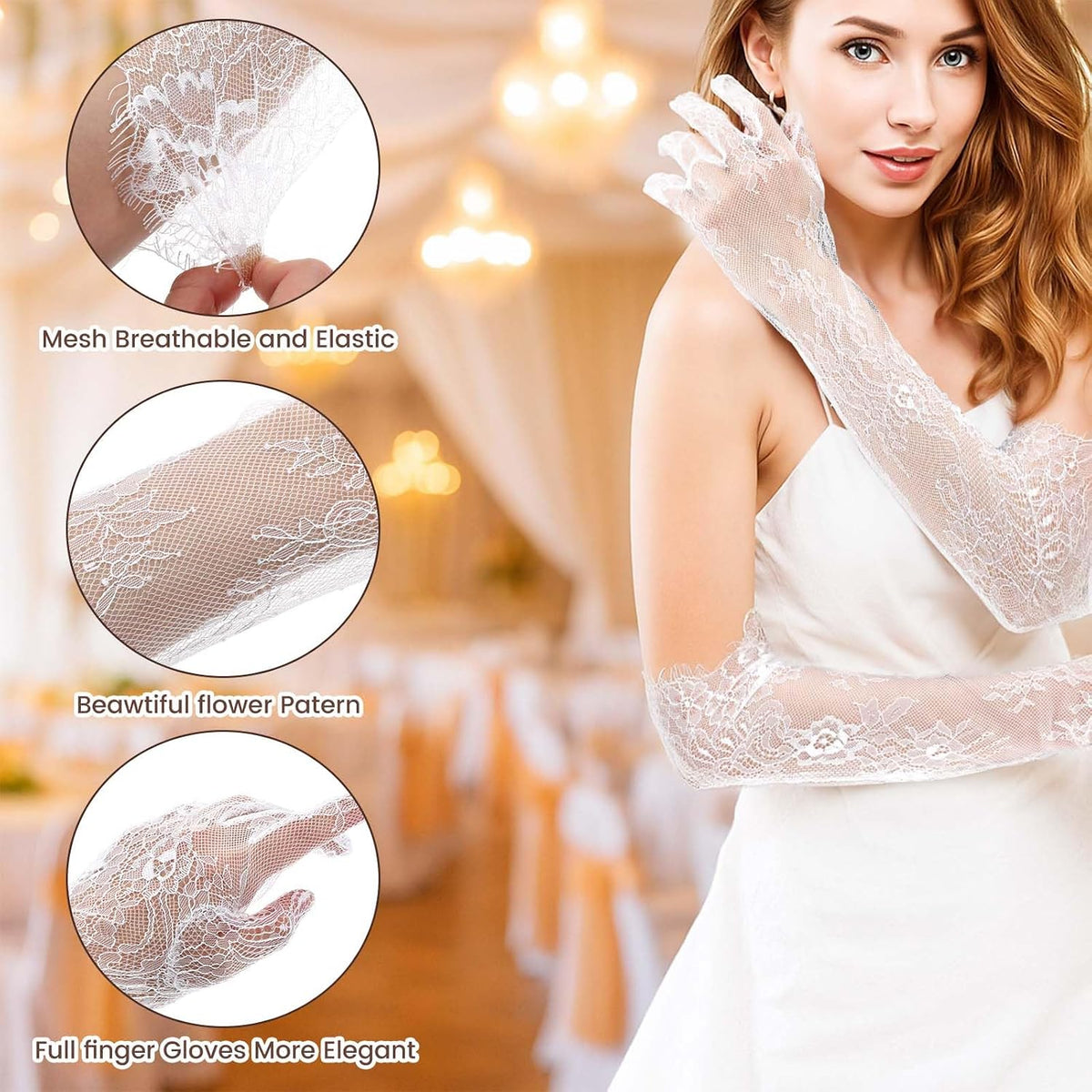 Lace Gloves Women Long Floral Elbow Length Mesh Tulle Sheer Opera Gloves Tea Party Wedding Bridal Party Cosplay