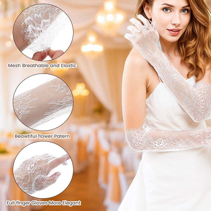 Lace Gloves Women Long Floral Elbow Length Mesh Tulle Sheer Opera Gloves Tea Party Wedding Bridal Party Cosplay
