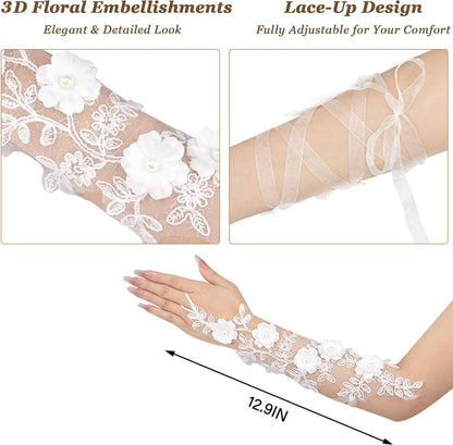 Women's Fingerless Lace Gloves White Elegant for Bridal Wedding
