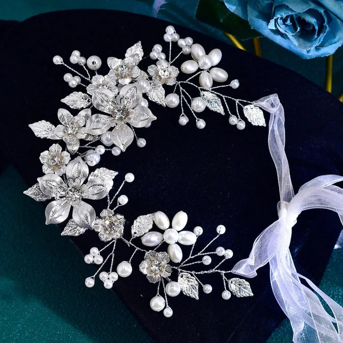 Faux Pearl & Rhinestone Decorated Headband, Elegant Leaf & Flower Design Headband for Wedding Bridal Party Formal Occasions, Fashion Accessories for Women, Tiara