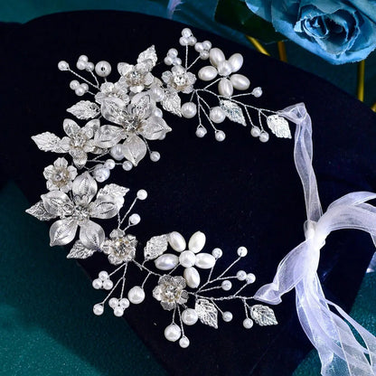 Faux Pearl & Rhinestone Decorated Headband, Elegant Leaf & Flower Design Headband for Wedding Bridal Party Formal Occasions, Fashion Accessories for Women, Tiara