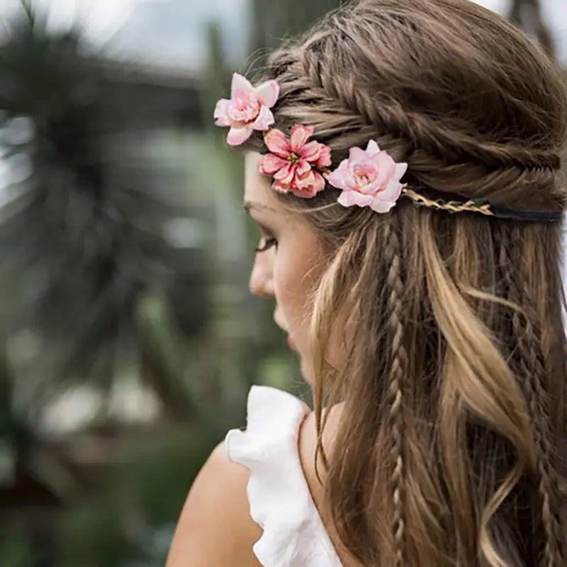 Women's 6pcs/Set Bohemian Fabric-Plastic Layered Flower Wood Hair Accessories with Circular Band - Sewing & Haberdashery Textile Headwear, Soft, Lightweight, Durable - Ceremony Wear for Bridesmaids, All Seasons, Bohemian Look, Photography Use