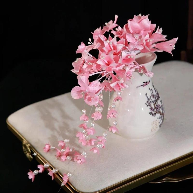 New New Chinese Style Flower Hairpin Pearl Luxury Tassel Side Clip Side Clip Bridal Headwear