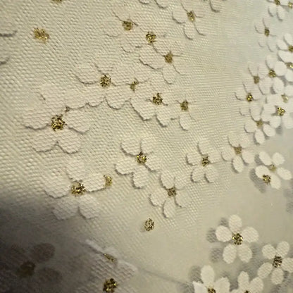 Women's Dainty Look Polyester Lace Church Veil - 62x19.5in, White, Ditsy Floral Print, Gold Accents, Easy to Wear, New #AB-334-R2