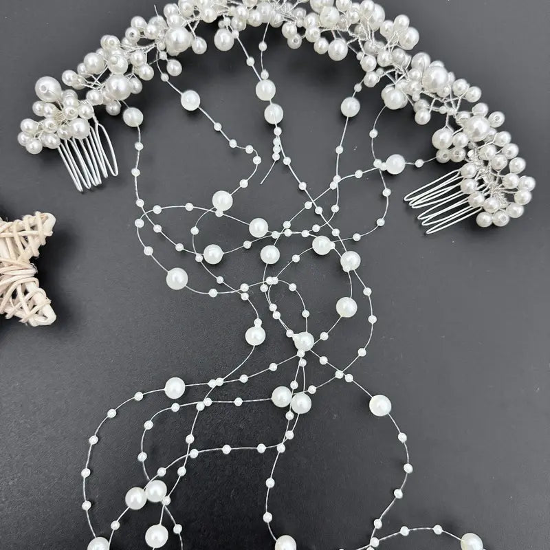 Handmade Pearl-Tassel Insert Comb with Wavy Hair Band Garland - Glam Wedding Ceremony Bride's Hair Decor, Home Decor Accent, Tassels