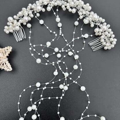 Handmade Pearl-Tassel Insert Comb with Wavy Hair Band Garland - Glam Wedding Ceremony Bride's Hair Decor, Home Decor Accent, Tassels