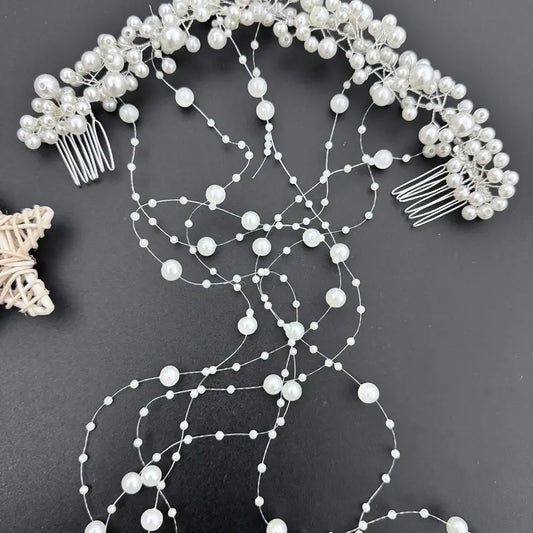 Handmade Pearl-Tassel Insert Comb with Wavy Hair Band Garland - Glam Wedding Ceremony Bride's Hair Decor, Home Decor Accent, Tassels