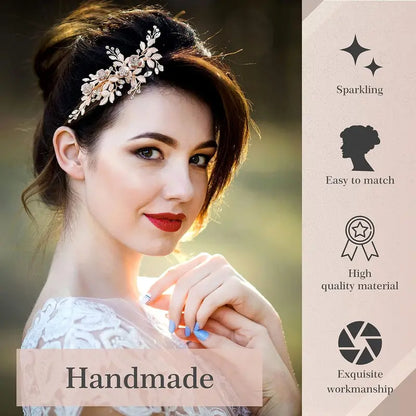 4 PCS Bridal Rose Gold Hair Accessories for Brides and Bridesmaids Rhinestone Hair Pins Crystal Flower Barrette Wedding Combs with Leaves sohochic