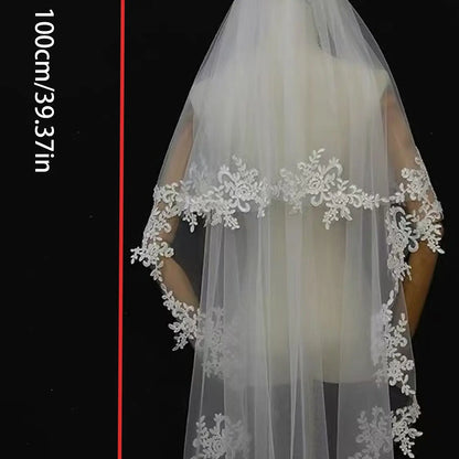 Elegant Ivory Wedding Veil, Long Water-Soluble Lace Trim, Perfect for European and American Weddings, Simple and Chic Design, Wedding Veils for Brides, The Wedding Veil