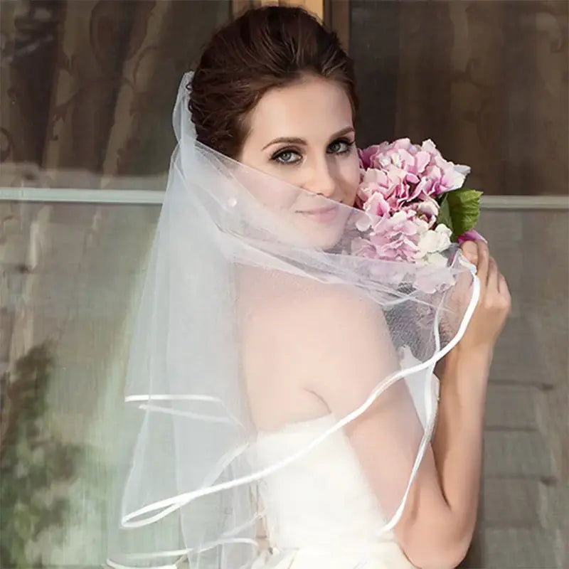 Bridal Veil - Double-Layer, Ribbon-Shape Plain Yarn Wedding Fashion Accessory, Fashion Accessories