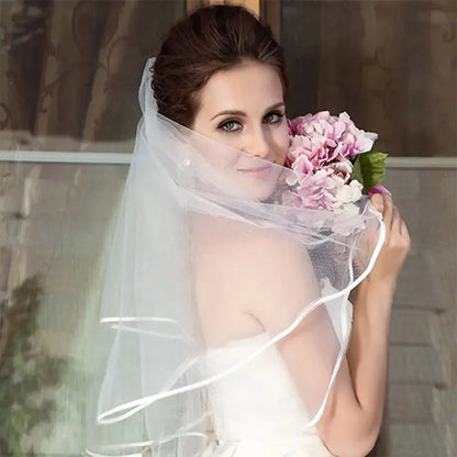 Bridal Veil - Double-Layer, Ribbon-Shape Plain Yarn Wedding Fashion Accessory, Fashion Accessories
