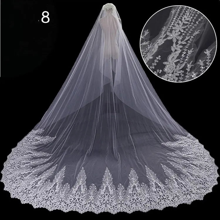 Bridal Long-Tail Luxury Veil - Elegant Sheer Wedding Accessory for Brides with Refined Finishing Touch