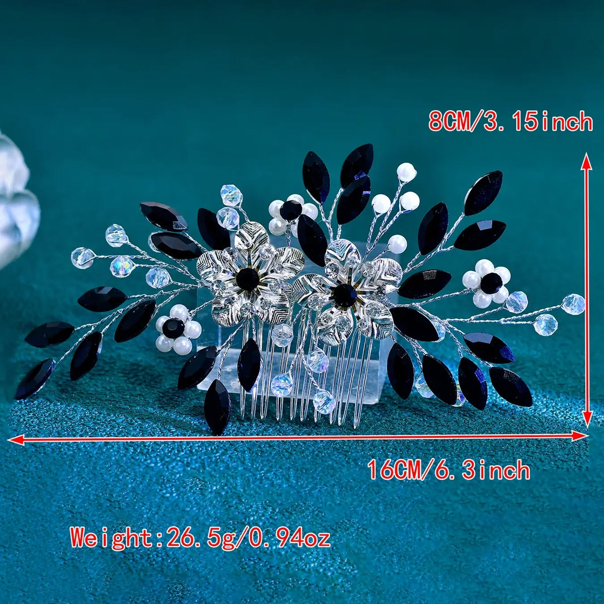 Black Flower Rhinestone Bridal Bridesmaid Headpiece Vintage Wedding Banquet Women