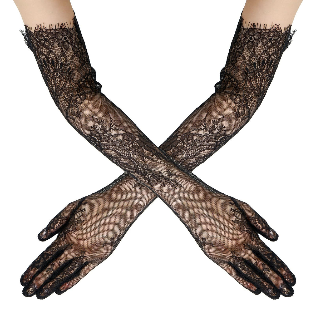 QIUTIMIY Long Lace Opera Gloves for Women, Wedding Tea Party Dress Gloves
