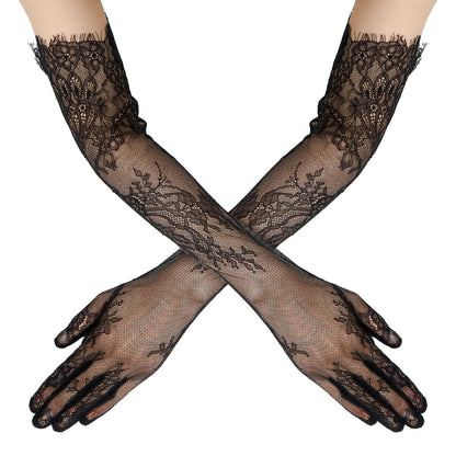 QIUTIMIY Long Lace Opera Gloves for Women, Wedding Tea Party Dress Gloves